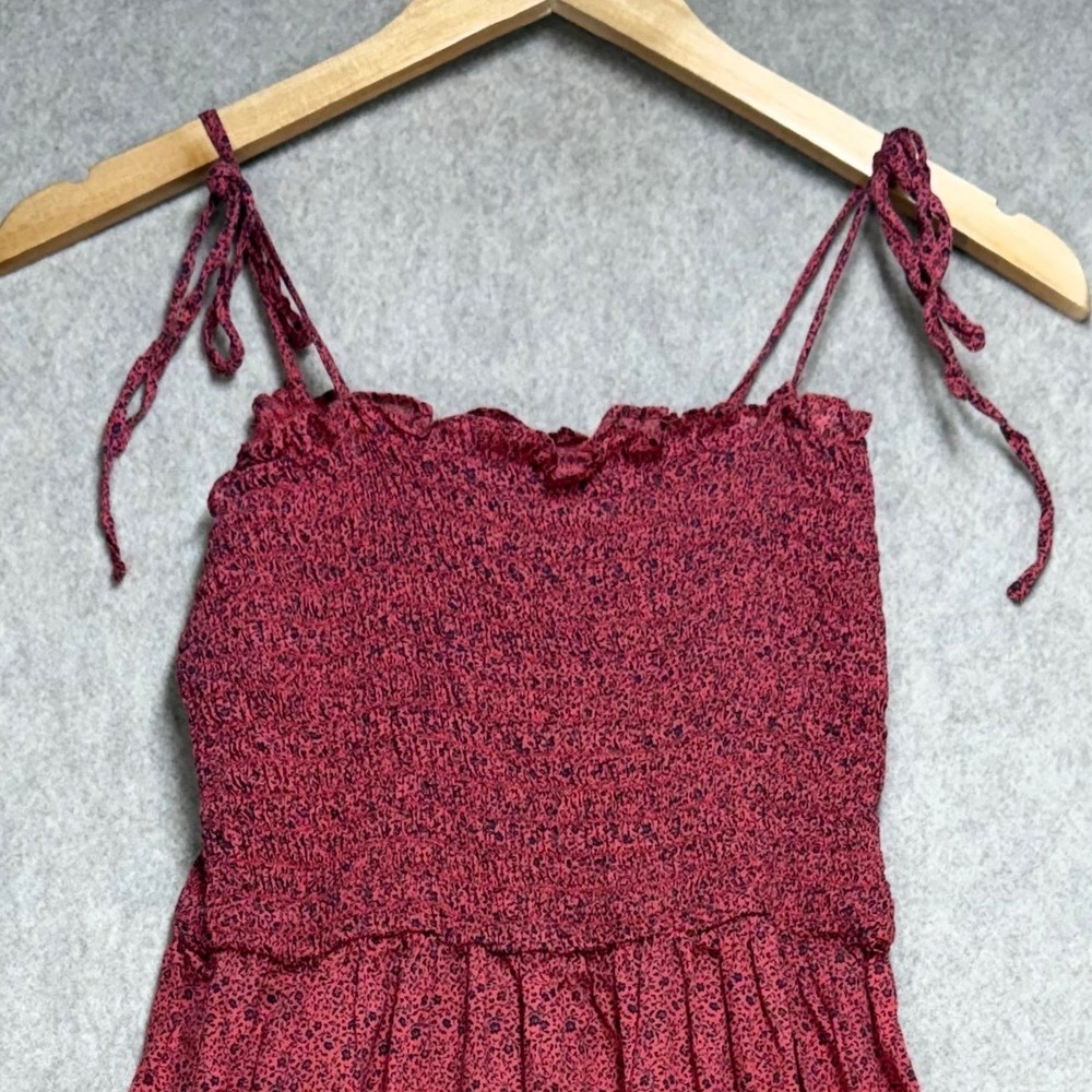Topshop Womens Red Floral Smocked Maxi Dress Tie Straps US 12 - Picture 4 of 6